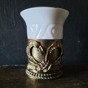 Vtg Stylebuilt Glass With Omolu Gold Tone Bow Base, Hollywood Regency